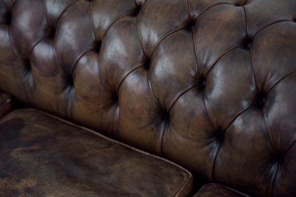 Large Antique Brown Leather Chesterfield Sofa, 1920s - Image 4