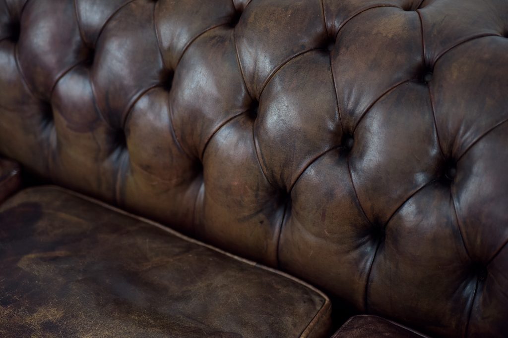 Large Antique Brown Leather Chesterfield Sofa, 1920s
