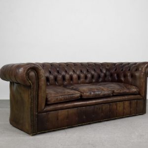 Large Antique Brown Leather Chesterfield Sofa, 1920s