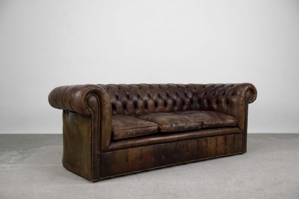 Large Antique Brown Leather Chesterfield Sofa, 1920s - Image 10