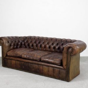 Large Antique Brown Leather Chesterfield Sofa, 1920s