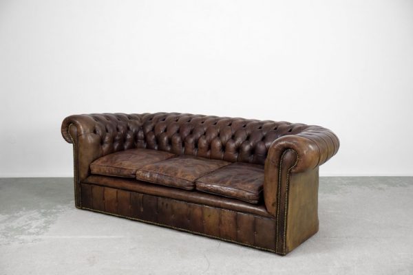Large Antique Brown Leather Chesterfield Sofa, 1920s - Image 2