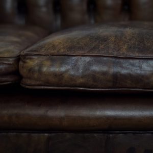 Large Antique Brown Leather Chesterfield Sofa, 1920s