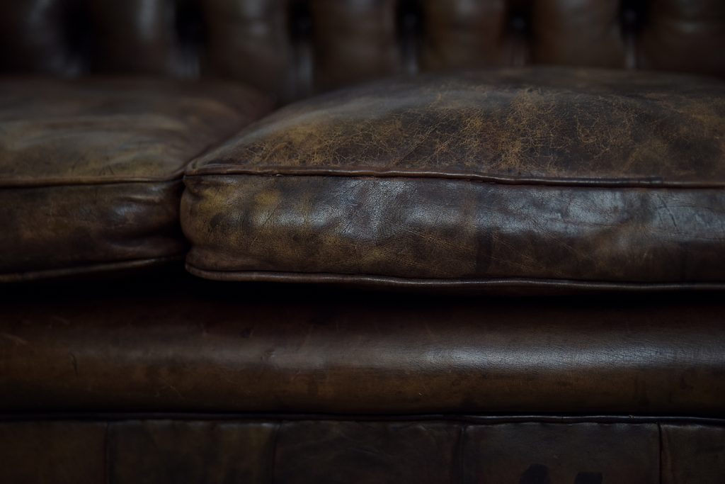 Large Antique Brown Leather Chesterfield Sofa, 1920s