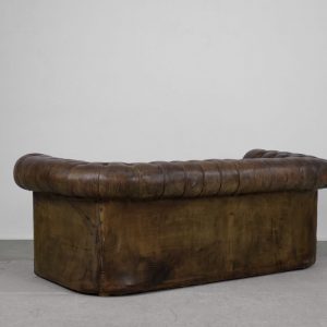 Large Antique Brown Leather Chesterfield Sofa, 1920s