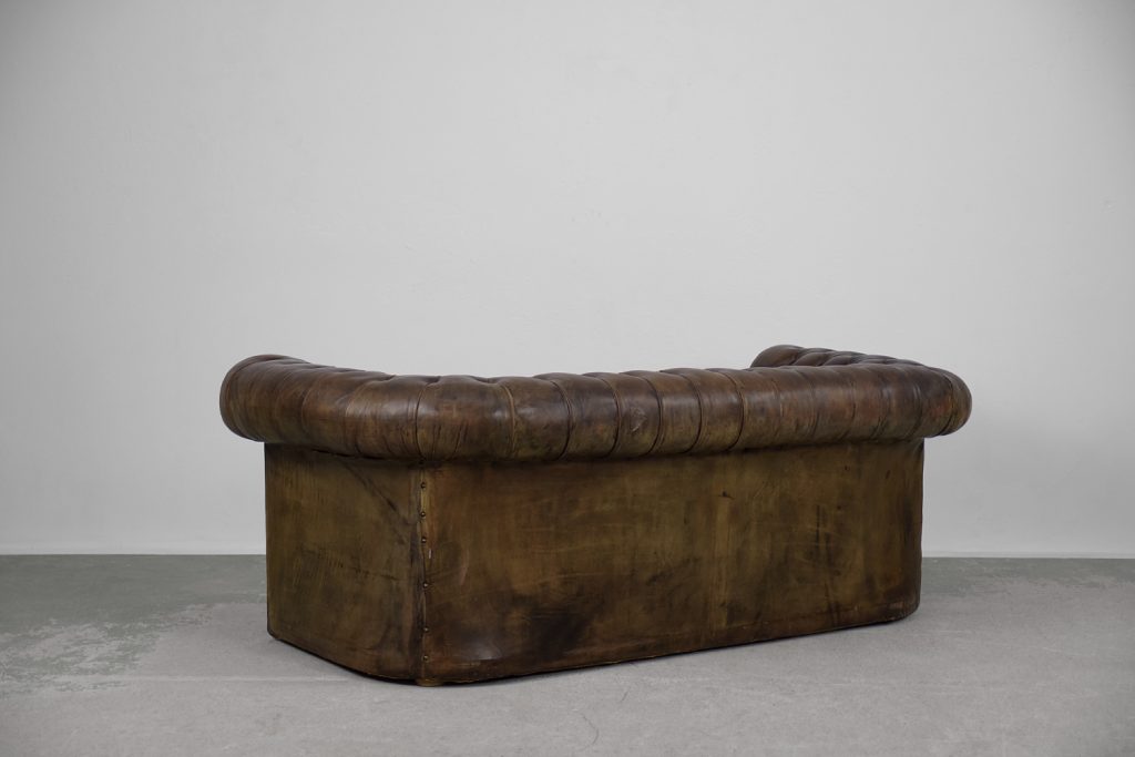 Large Antique Brown Leather Chesterfield Sofa, 1920s