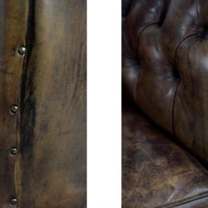 Large Antique Brown Leather Chesterfield Sofa, 1920s