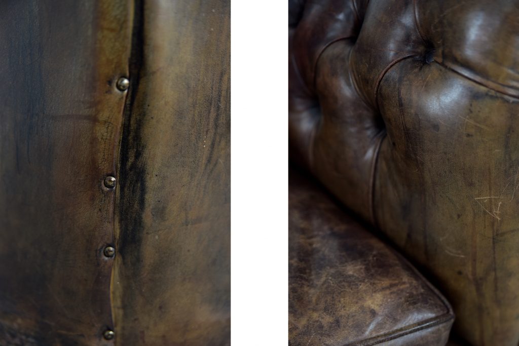Large Antique Brown Leather Chesterfield Sofa, 1920s