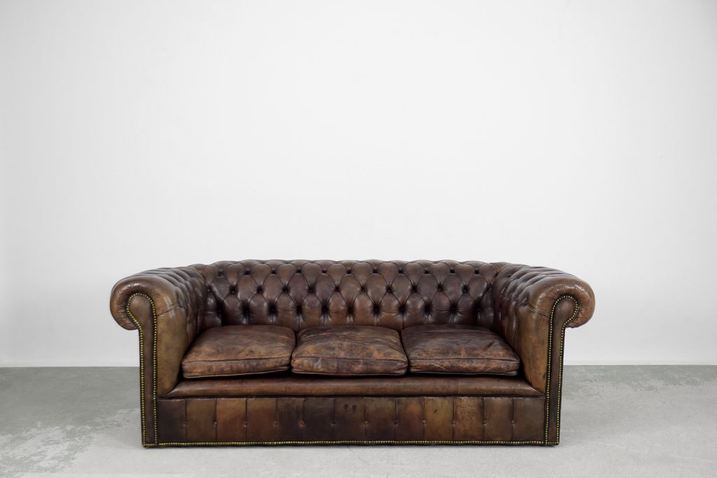 Large Antique Brown Leather Chesterfield Sofa, 1920s