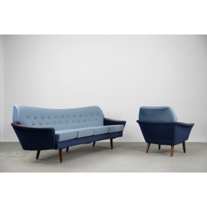 Modernist Scandinavian Velvet Living Room Set by Holm Fabriker AB, 1960s