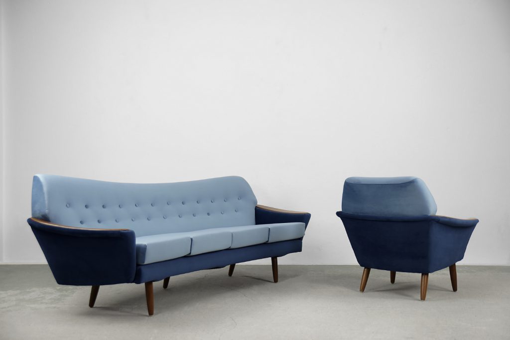 Modernist Scandinavian Velvet Living Room Set by Holm Fabriker AB, 1960s