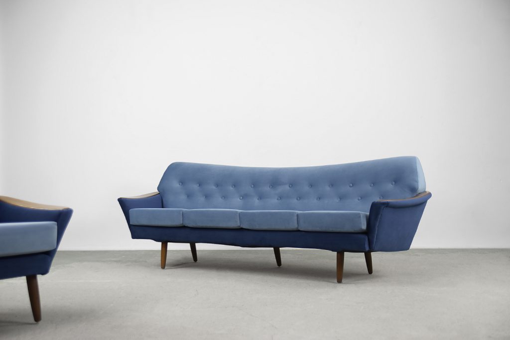 Modernist Scandinavian Velvet Living Room Set by Holm Fabriker AB, 1960s