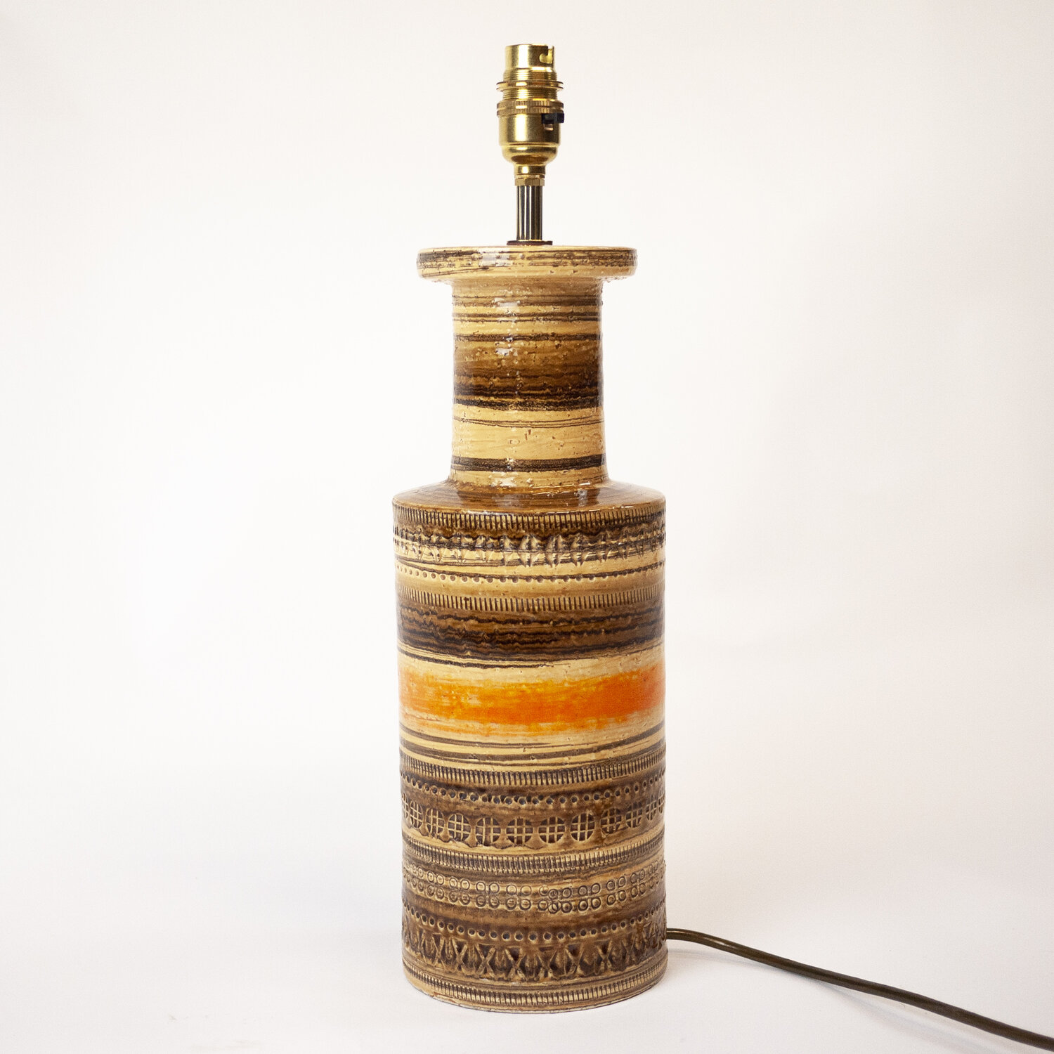 Italian Orange And Brown Ceramic Table Lamp By Aldo Londi For Bitossi, 1960s