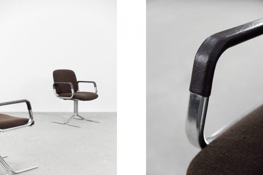 Mid-Century Modern Vintage Brown Aluminum German Chairs by Mauser, 1970s, Set of 2
