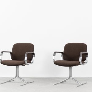 Mid-Century Modern Vintage Brown Aluminum German Chairs by Mauser, 1970s, Set of 2
