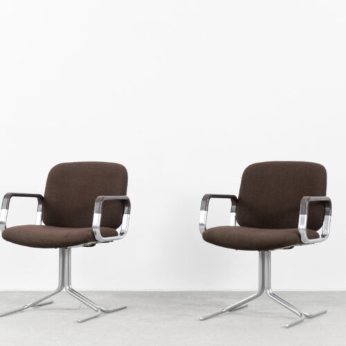 Mid-Century Modern Vintage Brown Aluminum German Chairs by Mauser, 1970s, Set of 2