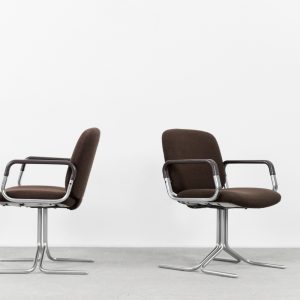 Mid-Century Modern Vintage Brown Aluminum German Chairs by Mauser, 1970s, Set of 2