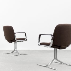 Mid-Century Modern Vintage Brown Aluminum German Chairs by Mauser, 1970s, Set of 2