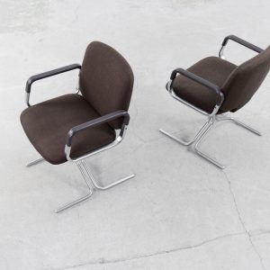 Mid-Century Modern Vintage Brown Aluminum German Chairs by Mauser, 1970s, Set of 2