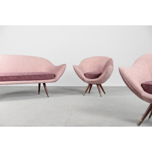 Rare Mid-Century Modern Space Age Velour Lounge Set from Paged, 1972, Set of 3