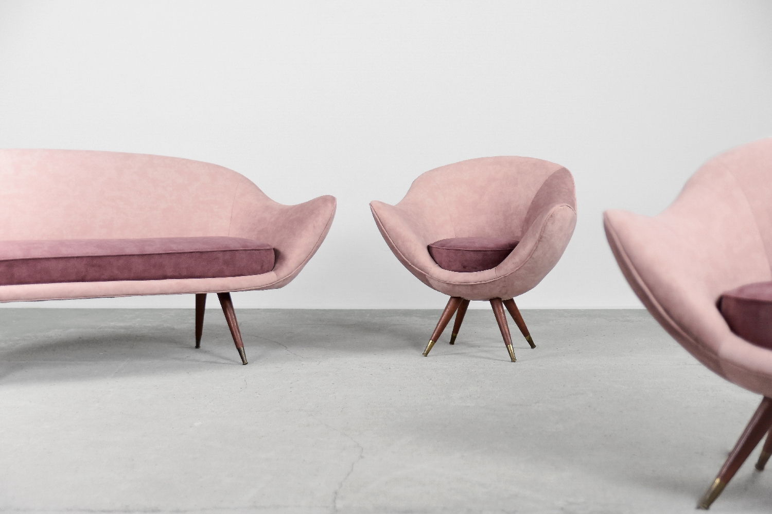 Rare Mid-Century Modern Space Age Velour Lounge Set from Paged, 1972, Set of 3