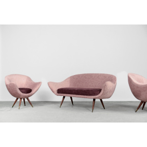 Rare Mid-Century Modern Space Age Velour Lounge Set from Paged, 1972, Set of 3