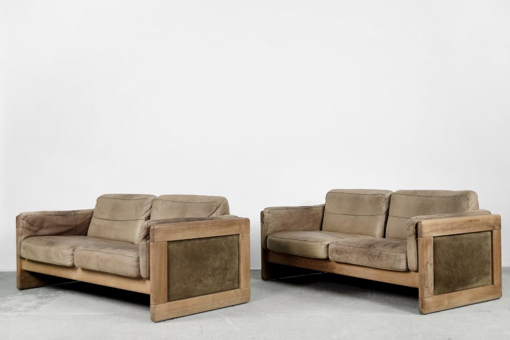 Vintage Scandinavian Mid-Century Modern Leather and Oak Sofa, 1970s