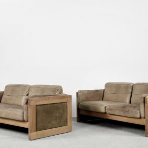 Vintage Scandinavian Mid-Century Modern Leather and Oak Sofa, 1970s