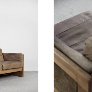 Vintage Scandinavian Mid-Century Modern Leather and Oak Sofa, 1970s