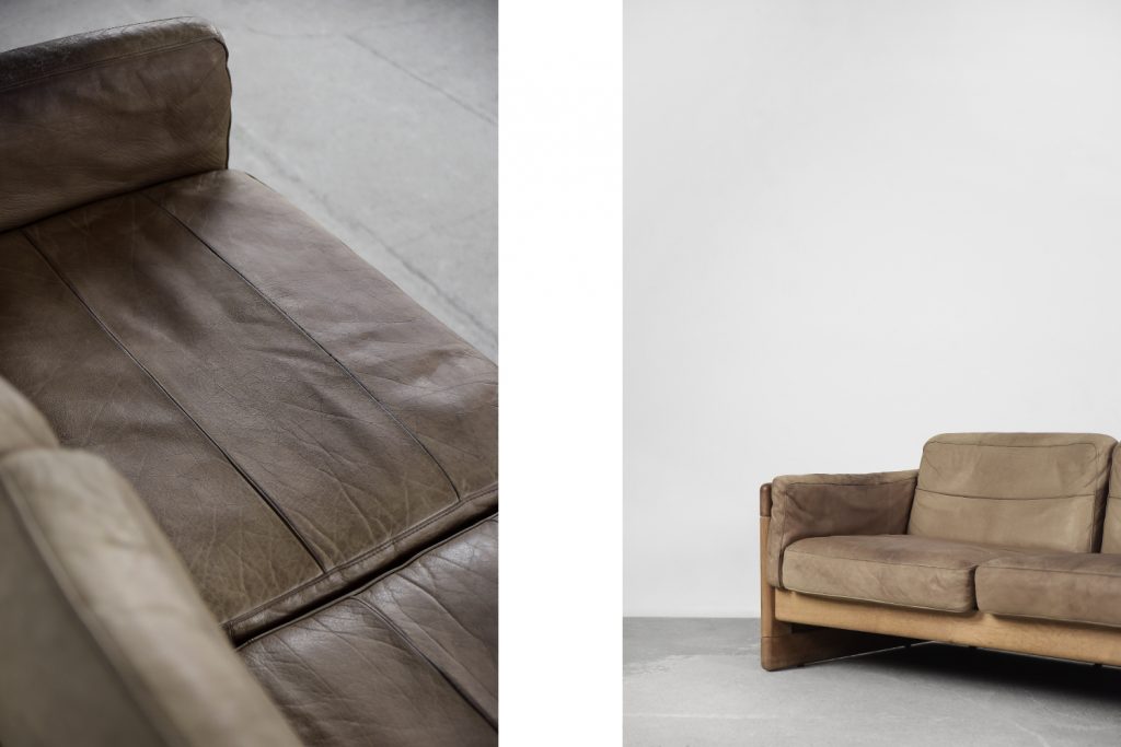 Vintage Scandinavian Mid-Century Modern Leather and Oak Sofa, 1970s