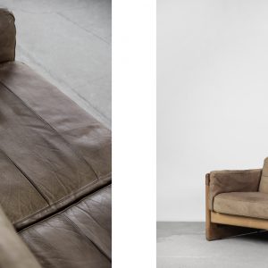 Vintage Scandinavian Mid-Century Modern Leather and Oak Sofa, 1970s