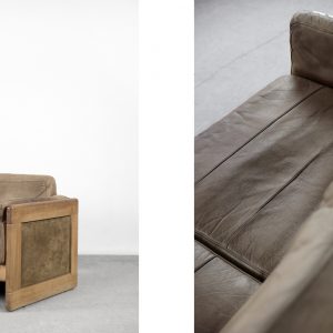Vintage Scandinavian Mid-Century Modern Leather and Oak Sofa, 1970s