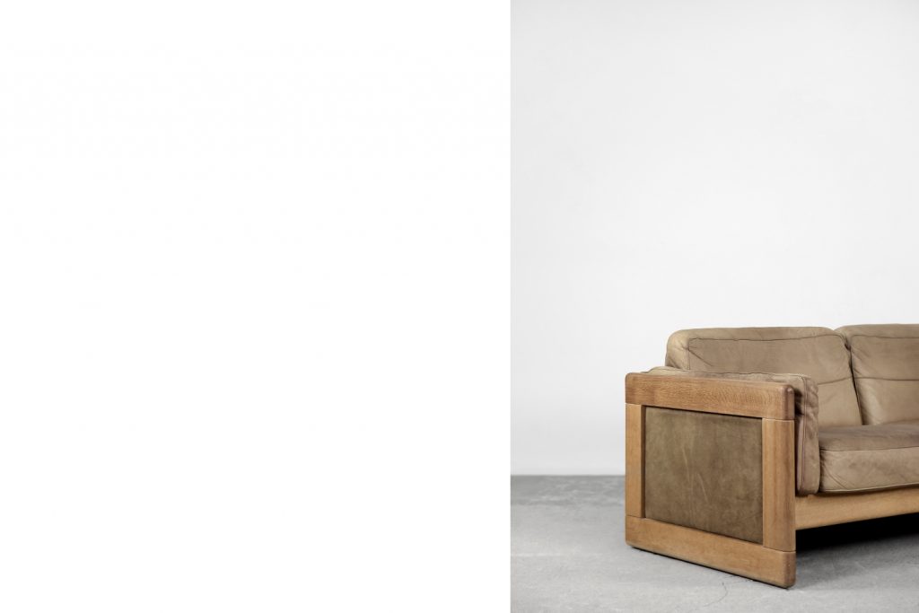 Vintage Scandinavian Mid-Century Modern Leather and Oak Sofa, 1970s