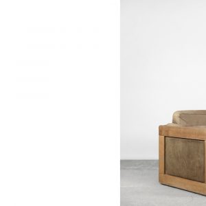 Vintage Scandinavian Mid-Century Modern Leather and Oak Sofa, 1970s
