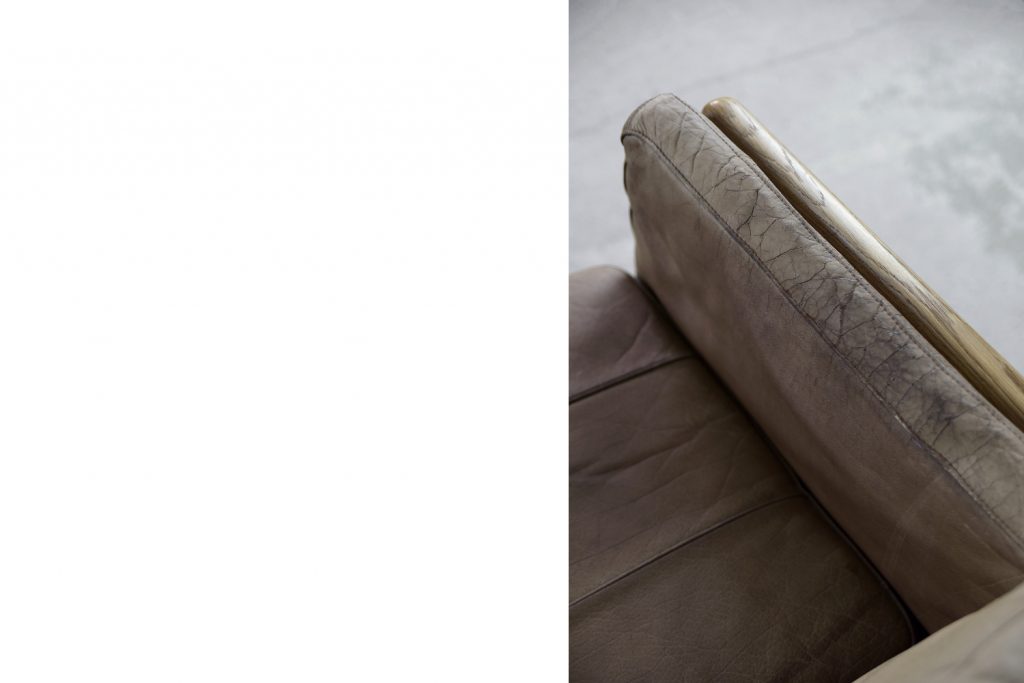 Vintage Scandinavian Mid-Century Modern Leather and Oak Sofa, 1970s