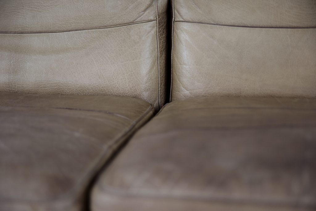 Vintage Scandinavian Mid-Century Modern Leather and Oak Sofa, 1970s