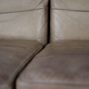Vintage Scandinavian Mid-Century Modern Leather and Oak Sofa, 1970s