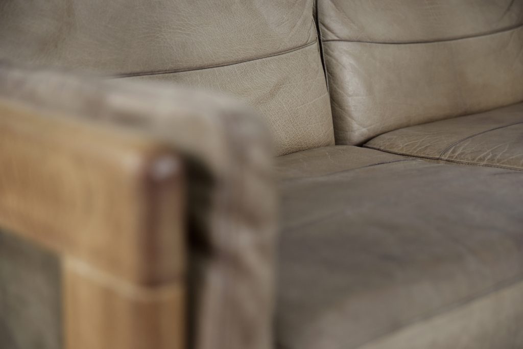 Vintage Scandinavian Mid-Century Modern Leather and Oak Sofa, 1970s