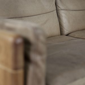 Vintage Scandinavian Mid-Century Modern Leather and Oak Sofa, 1970s