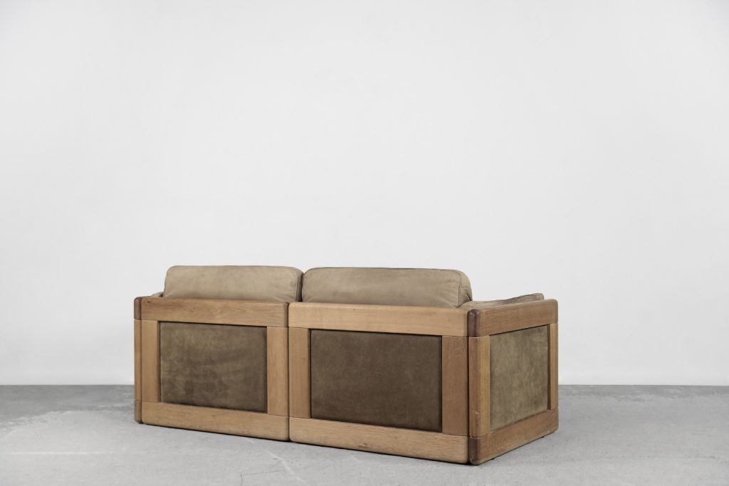 Vintage Scandinavian Mid-Century Modern Leather and Oak Sofa, 1970s
