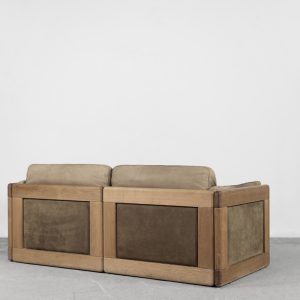 Vintage Scandinavian Mid-Century Modern Leather and Oak Sofa, 1970s
