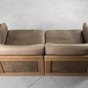 Vintage Scandinavian Mid-Century Modern Leather and Oak Sofa, 1970s