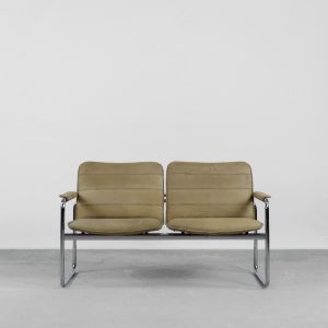 Vintage 2-seater Tubular Steel Leather Sofa, 1960s