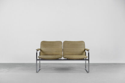 Vintage 2-seater Tubular Steel Leather Sofa, 1960s