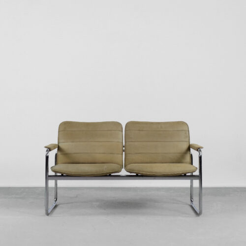 Vintage 2-seater Tubular Steel Leather Sofa, 1960s