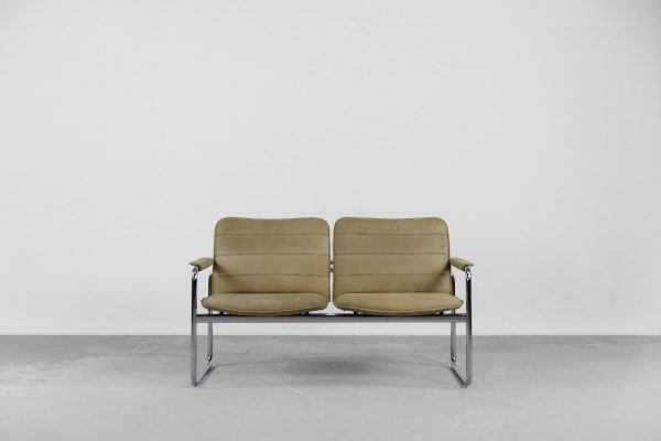 Vintage 2-seater Tubular Steel Leather Sofa, 1960s