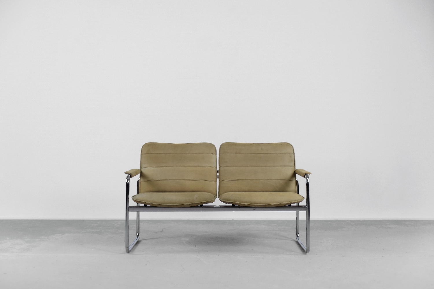 Vintage 2-seater Tubular Steel Leather Sofa, 1960s