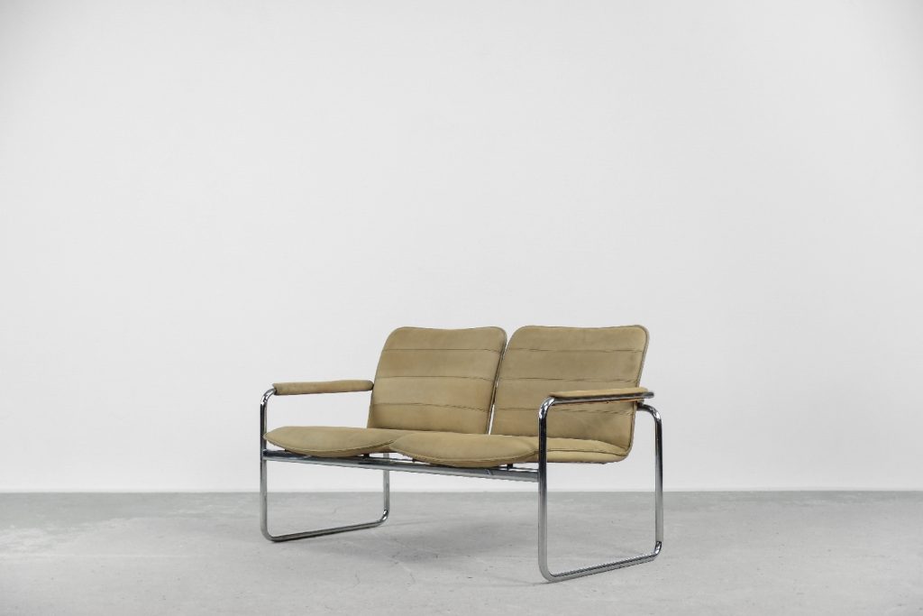 Vintage 2-seater Tubular Steel Leather Sofa, 1960s