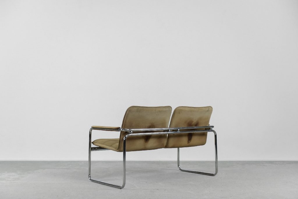 Vintage 2-seater Tubular Steel Leather Sofa, 1960s