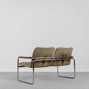 Vintage 2-seater Tubular Steel Leather Sofa, 1960s